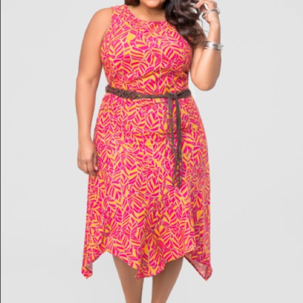 PRINTED HANKY HEM LINEN DRESS